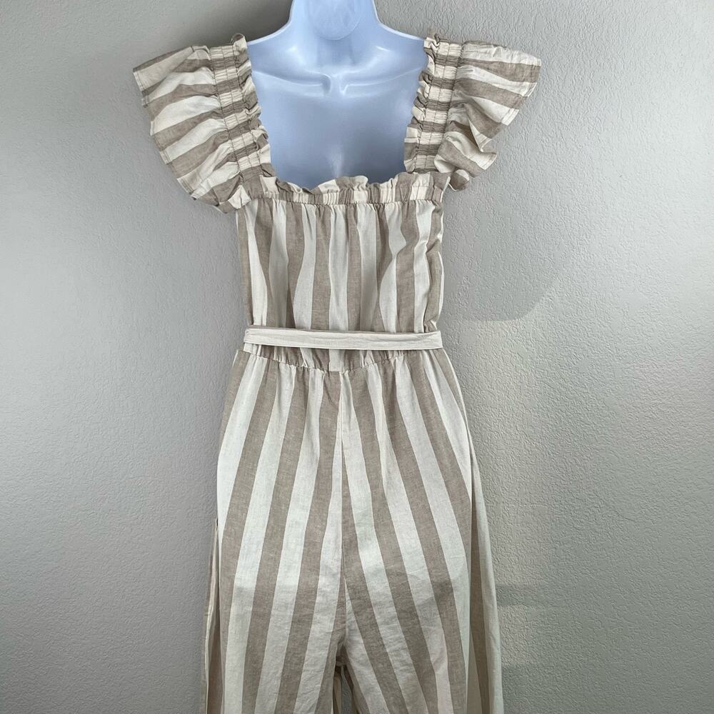 Vero Moda Stripe Linen Blend Wide Leg Jumpsuit NWT XS Ruffle Coastal Summer - Picture 12 of 16